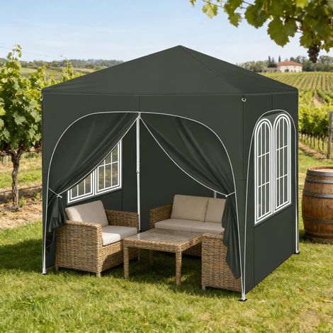 Pabellón plegable 200x200x232 cm, estructura metálica con techo impermeable y protección UV, gris (1/5)