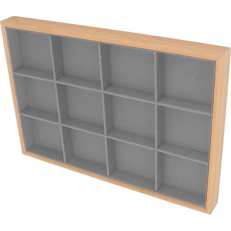 Plateau à bijoux à 12 compartiments, aspect doux et élégant, robuste et léger, tiroir de rangement pour bijoux de chambre, gris (1/5)