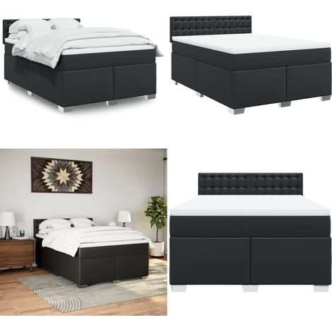 Sommier à lattes de lit avec matelas Noir 160x200 cm - Lit Double - Lit Plateforme - Literie - Chambre À Coucher - Matelas À Ressorts Ensachés - Home & Living