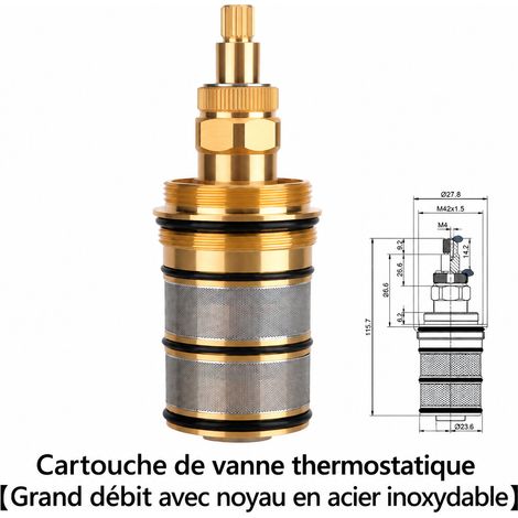 Cartouche de Douche Modèle 3 cartouche thermostatique - tout cuivre grand débit 9 × 3,6 × 3,6 cm 200 g – Livraison gratuite
