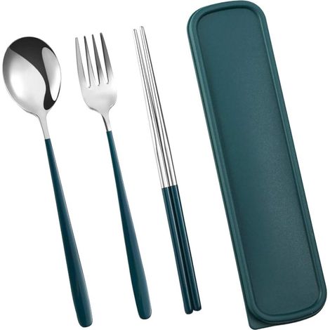 Couverts En Acier Inoxydable - Cuillère Fourchette Baguettes - Pour Pique-Nique Camping Bureau Maison - Lot De 3 Avec Étui (1/5)