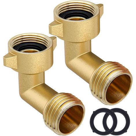Raccordo a gomito per tubo da giardino a 90 gradi in ottone (confezione da 2) Adattatore per tubo resistente da 3/4 di pollice con O-ring Gomito per tubo da giardino in ottone massiccio (1/5)