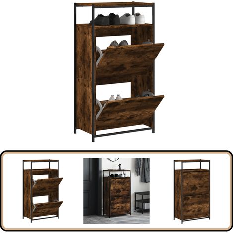 Schuhschrank Räuchereiche 60x34x112 cm Holzwerkstoff - Schuhschrank - Schrank Für Schuhe - Schuhregal - Garderobe - Einbauschrank (1/5)