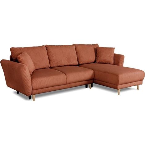 Canapé d'angle convertible réversible - 3 / 4 places - CLAUDIUS - Tissu Velours côtelé Terracotta - Coffre - 244 x 158 x 86 cm (1/5)