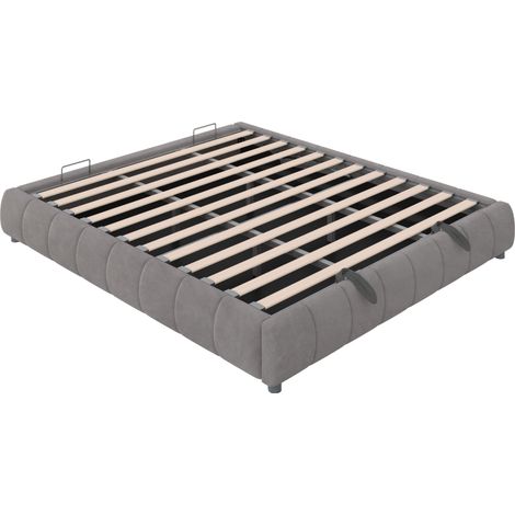Cama con almacenaje 180 x 200 cm gris sin cabecero, LED blanca, armazón hidráulico MODENUIT (1/5)