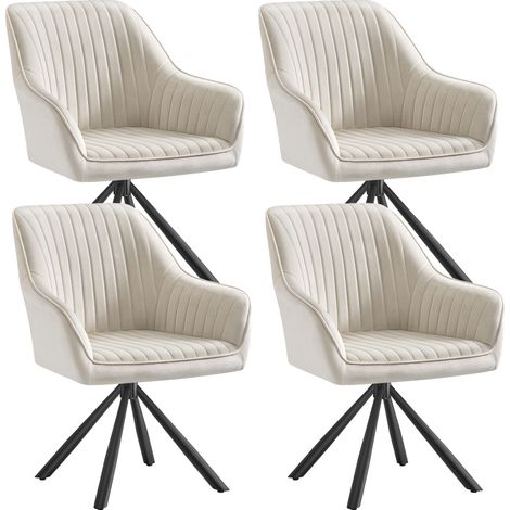 Chaise Salle à Manger, Lot de 4, Fauteuil Pivotant, Velours, Rembourrée avec Accoudoirs, Charge 120 Kg, Pieds Acier, pour Salle à Manger, Cuisine, Beige Cappuccino et Noir d'Encre (1/5)