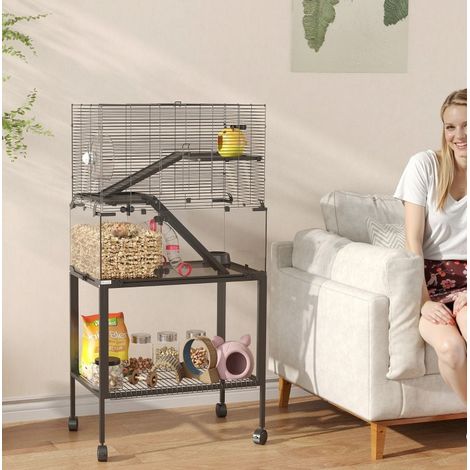 Cage à hamster 77x49x130,5 cm en métal noir, avec rangement pour salon FLORAGRACE (1/5)