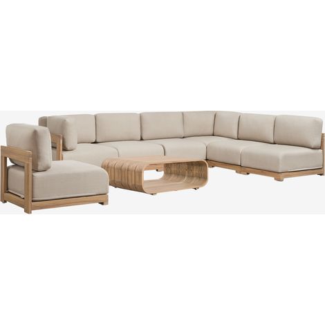 Set da giardino con divano modulare angolare a 6 pezzi, poltrona e tavolino in legno di acacia Brivori SKLUM (1/5)