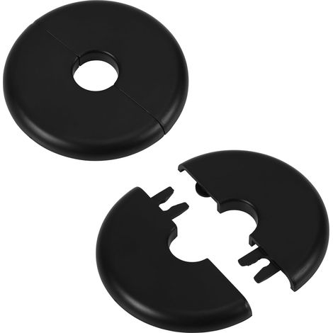 2pcs Split Wall Flange, Self-Adhesive Rose Plate for Water Pipes 17 mm Diameter ABS Round Cover Plates Plumbing with Buckle Design for Kitchen Faucet Toilet (Black) (1/5)