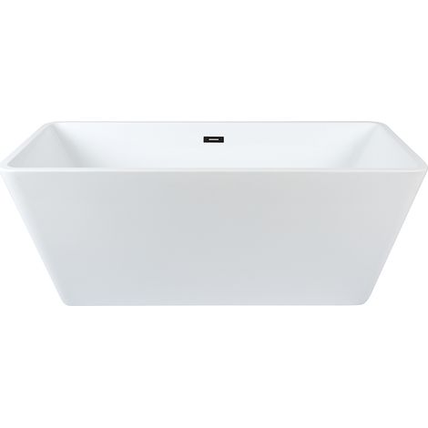 Milano Elswick Bathroom 1615mm x 720mm Double Ended Freestanding Square Bath with Overflow and White Push Button Waste - Black Overflow (1/5)