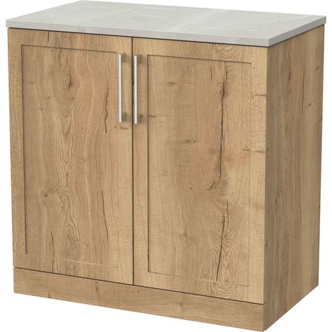 Stonnall Traditional Floor Standing 2 Door Vanity Unit with Marble Plaster Laminate Worktop, 800mm, Autumn Oak