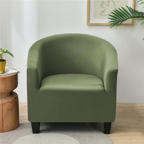 Copripoltrona Chesterfield elasticizzato, tinta unita, 1 pezzo, copripoltrona, copridivano con braccioli, protezione per poltrona da bagno (verde militare) (1/5)