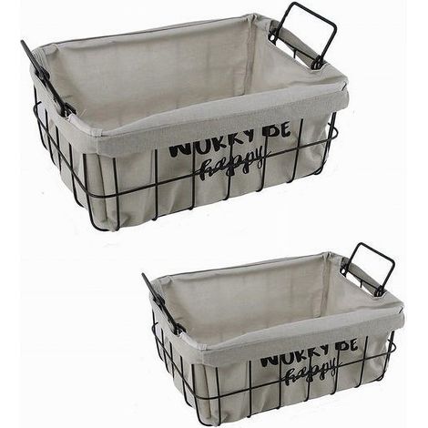 Cleafe - Set 2pz Cestini In Metallo Con Rivestimento In Tessuto Portaoggetti Manici 10631 - (1/3)