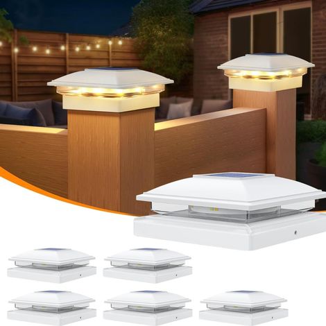 Pack Complet de 6 Caps Solaires Étanches - Installation Facile sans Outils, Étanches, Lumière Blanc Chaud - Compatible Poteaux Bois 4x4/6x6 & PVC 4x4/5x5 - pour Jardin, Terrasse, Clôture (1/5)