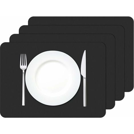 Set of 4 Washable Waterproof Rectangular PVC Placemats, Heat Resistant, 42 × 30cm (Black) - LIAIKI