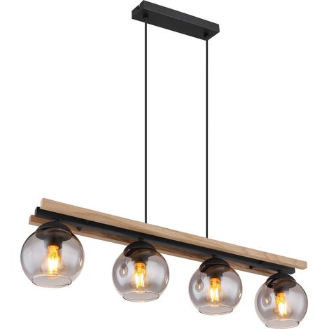 Lampe suspendue à 4 lumières Conni noir avec bois - 15569-4HW (1/5)