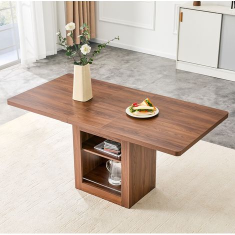 CHICFURN Mesa de comedor extensible de MDF color nogal con almacenaje, para 4 a 8 personas (1/5)