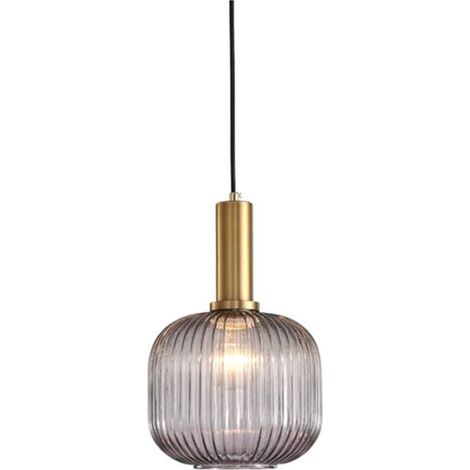 HJXDtech - Suspension Luminaire Industrielle Vintage en Verre Nervuré,Plafonnier avec fini en laiton poli Lustre,Suspension Lampe de Salle à Manger Cuisine Salon Chambre (Gris, 20CM) (1/5)