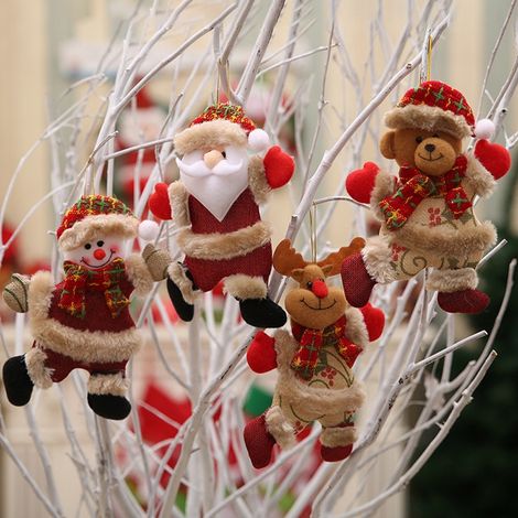 Lot de 5 figurines dansantes de Noël : Père Noël, bonhomme de neige, cerf, ours, suspension décorative en tissu pour sapin, cadeau de fête. (1/4)