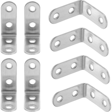 Équerre D’angle en Acier Inoxydable L, Lot de 10, 90 Degrés Argenté, pour Étagères en Bois, Installation DIY et Fixation de Meubles (1/5)