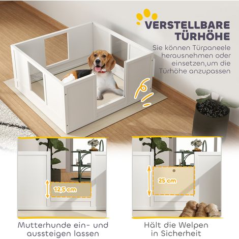 Caisse de mise bas pour chiots de petite et moyenne taille, avec entrée réglable, pieds antidérapants, blanche (1/5)