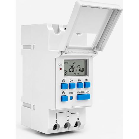 Horloge Programmable Programmateur Tableau Electrique Minuterie Numérique Programmes AC220 V Interrupteur Horloge Digitale Modulaire avec Grand LCD Écran Hebdomadaire sur Rail DIN (Gris) (1/5)