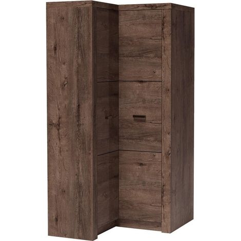 Mobilier1 – Armoire d'angle chêne sombre 192x106x90cm – 2 portes avec charnières – 5 étagères – Fabriqué en Europe