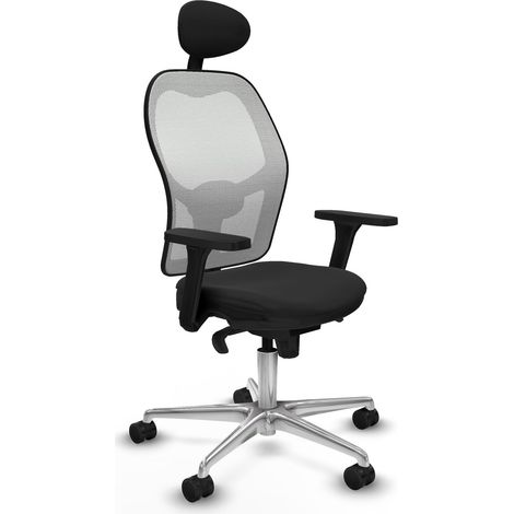 Jorquera sincro malla blanca similpiel negro brazos 3D base aluminio cabecero fijo ruedas 65mm nailon (1/5)