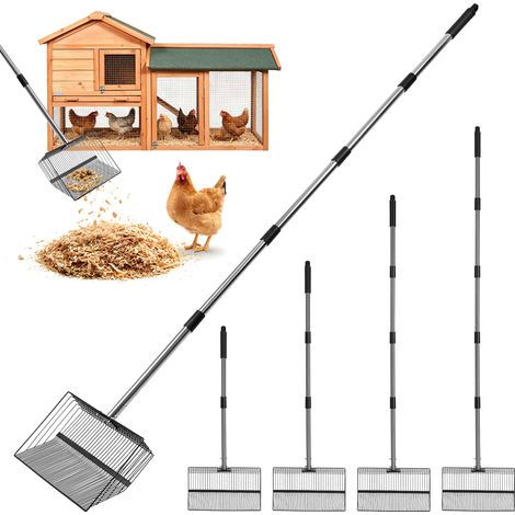 Jiubiaz Hühnerkotschaufel, 4-in-1 Verstellbare Hühnerstall Zubehör 91-190cm, Hühner Zubehör Siebschaufel Metall, Chicken Poop Scooper zum Reinigen von Hühnerställen Ziegenställen (1/5)