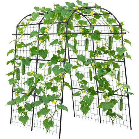 VEVOR Treillis a Concombres Forme Arche Treillis de Jardin Metal Support Plante Grimpante Exterieur pour Vignes, Pois, Haricots, Courgettes, Tomates, Fleurs, Revetement Plastique PE, 180x112x210,8 cm (1/5)