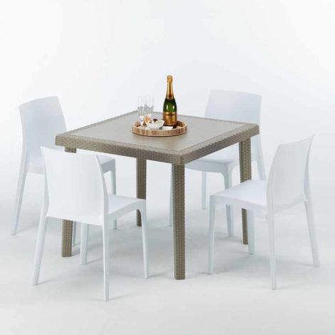Mesa Cuadrada Beige 90x90 cm y 4 Sillas De Colores Elegance