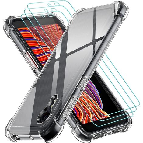Coque pour Samsung Galaxy Xcover 5 / Samsung Galaxy XCover5 avec 3 Pièces Protection Écran en Verre Trempé, Transparent Étui de Protection en Silicone Antichoc, Mince Souple TPU Bumper Housse