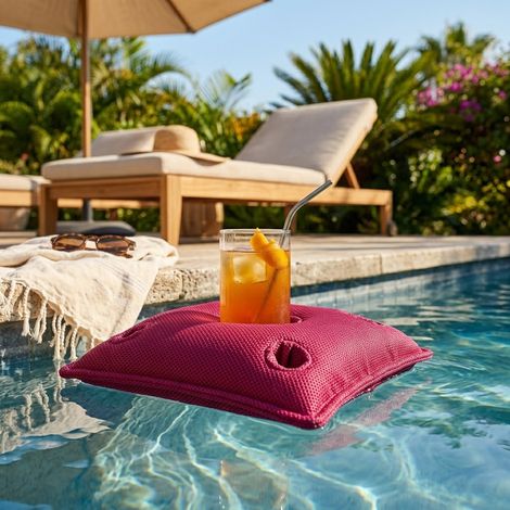 Soo Santaï Pool Party Barkissen, 75x75x25 cm, mit 4 Bechermulden und 1 Flaschenmulde, UV-beständig, rosa, polystyrolfrei, mit 4 Bechermulde