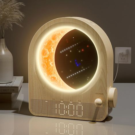 Lampe de Lune Lumineuse avec Réveil et 3 Niveaux de Luminosité, Ambiance Naturelle avec 10 Sons [Classe énergétique F] (1/5)