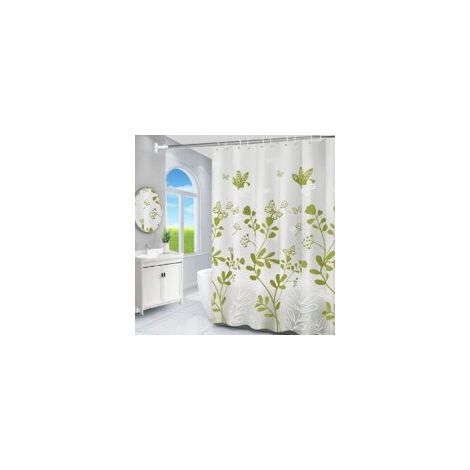 Cortina de ducha verde, resistente al moho, 180 x 200 cm, estampado floral, lavable, con 12 ojales blancos - Crezuo (1/4)