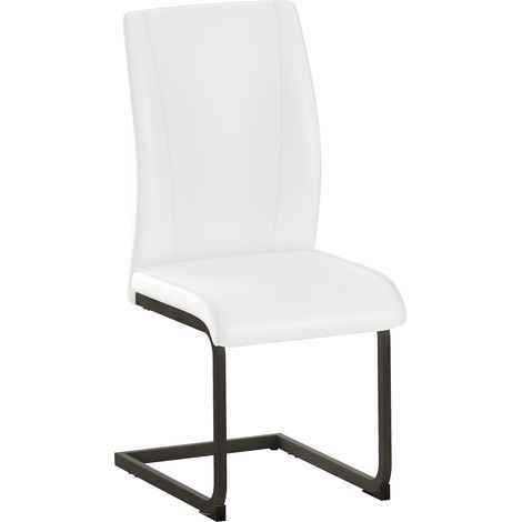 Lot de 2 Esszimmerstühle aus Kunstleder, Ergonomische Rückenlehne, Metall, Weiß und Schwarz (1/4)