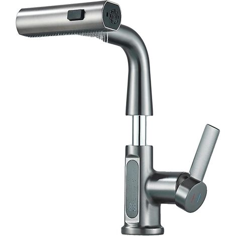 Robinet de lavabo, monté sur le plan de travail, design contemporain, Gris (1/2)