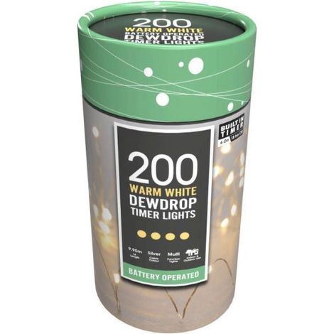 Battery Operated Dewdrop Timer Lights - 200 Warm White - P041961