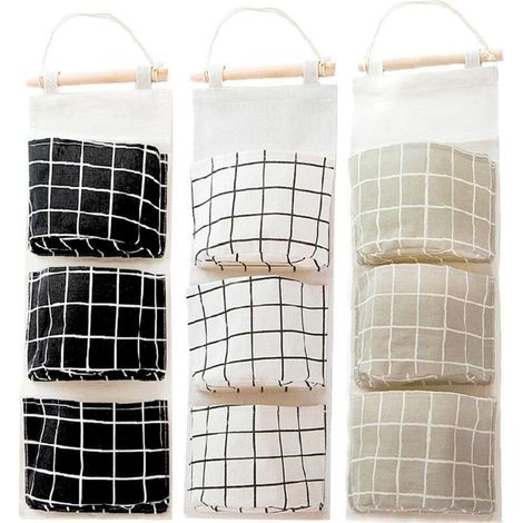 pair 3Pcs Sac de Rangement Suspendu avec 3 Poches, Prime étagère Mural en Tissu Panier Pochette de Rangement Organisateur pour Chambre Salle de Bain Cuisine - étanche & élégant (Noir/Gris/Blanc)-Fei Y