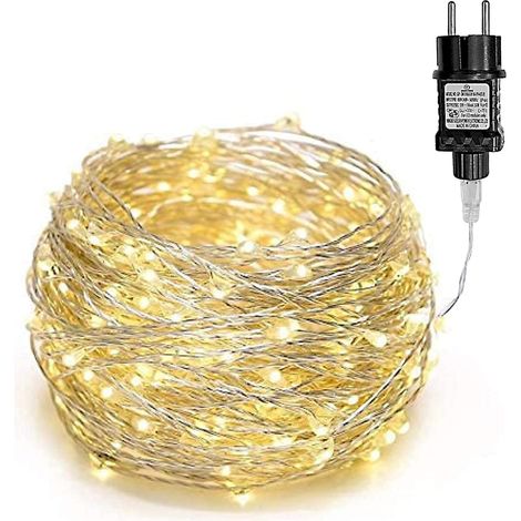 Guirlande lumineuse 300LED 35m - Fonctionne avec prise pour l'extérieur et l'intérieur - Pour mariage, Noël, fête, blanc chaud (Blanc chaud, 300LED)