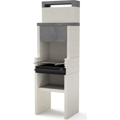 TUOZI - Barbecue fixe pour charbon modèle VENIT FLEX HOTTE (Gris/Blanc - 59 x 47 x 185 cm) REF: 4410 - Avec hotte, cuisson homogène