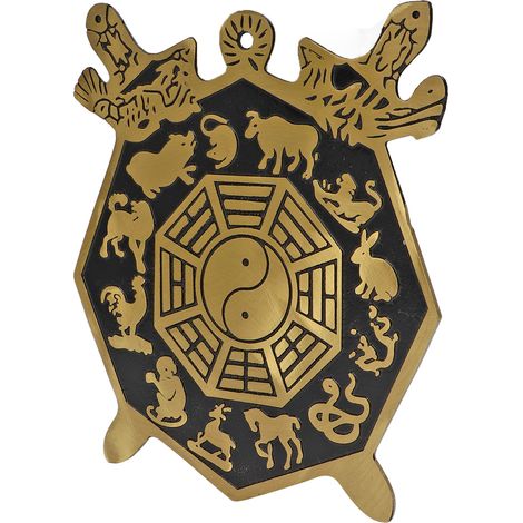 Miroir Bagua en laiton massif, 12 signes animaux porte-bonheur, amulette feng shui pour voiture, chambre, bureau, décoration chinoise traditionnelle (1/5)