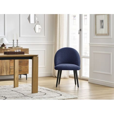 BOBOCHIC - Lot de chaises LALIE tissu texturé et pieds scandinaves noirs   Bleu foncé (1/5)