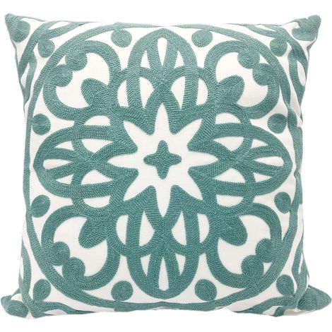 Housse de Coussin Mandala 100% Coton brodé uni, Motif tricoté pour canapé, Voiture, Salon, Chambre à Coucher, Bureau, Fermeture éclair Invisible, (45 x 45 cm) (Bleu Turquoise) (1/5)