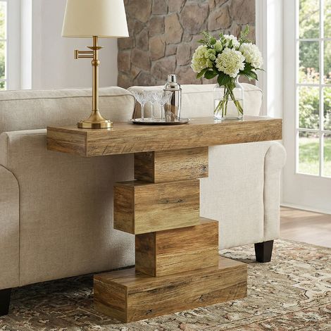 Table console 108 x 30 x 80 cm - Table de couloir avec pied design distinctif - en bois - pour salon, couloir - couleur chêne (1/5)