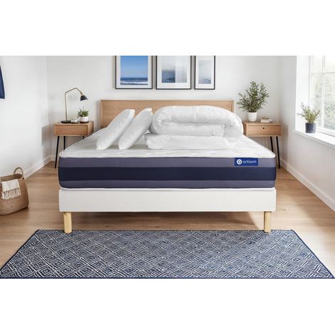 Pacchetto letto completo - Materasso 140x200cm + Box spring con doghe (in kit) + 2 cuscini + Piumino - Actiflex Morpho