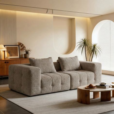 Canapé droit 2-3 places en chenille – Design moderne et confort pour salon cocooning- Beige