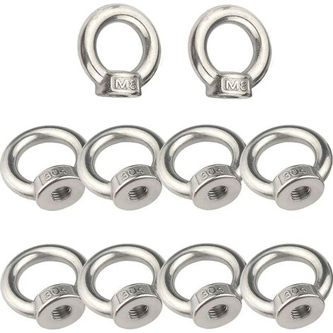 M8 Écrou à Oeil de Levage 10 Pièces 304 Acier Inoxydable Écrou à Oeil Argent Écrou de Bague Femelle Fixation Écrou Fileté Anneau de Levage Boulon à œil pour Accessoires de Levage (1/5)