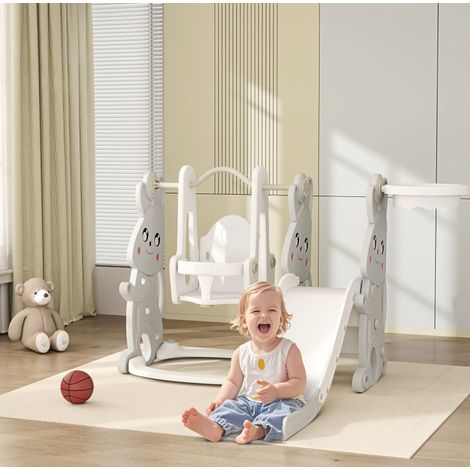 CHICFURN Tobogán infantil 4 en 1 147,5 x 35 x 107 cm de plástico gris para interior y exterior (1/5)