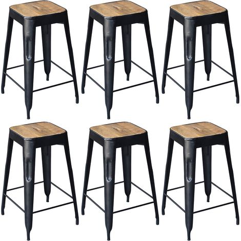 STEVE - Lot de 6 Tabourets Industriels Bois et Acier H64cm (1/4)